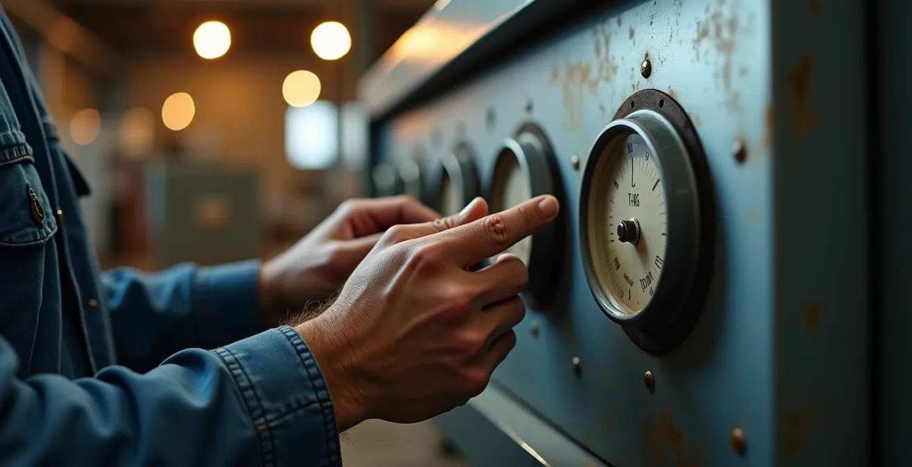 Technicien ajustant précisément un système de régulation thermique